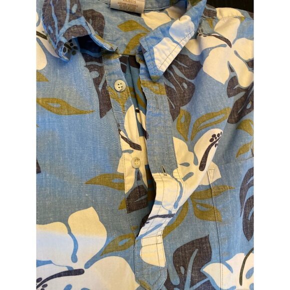 Go Barefoot  Blue with Green Hawaiian Fern Palm Floral Pop Over Shirt Size X LAR - Picture 2 of 5